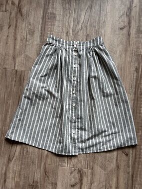 Linen cotton blend modest Striped Button-Front Midi Skirt summer fits like XS